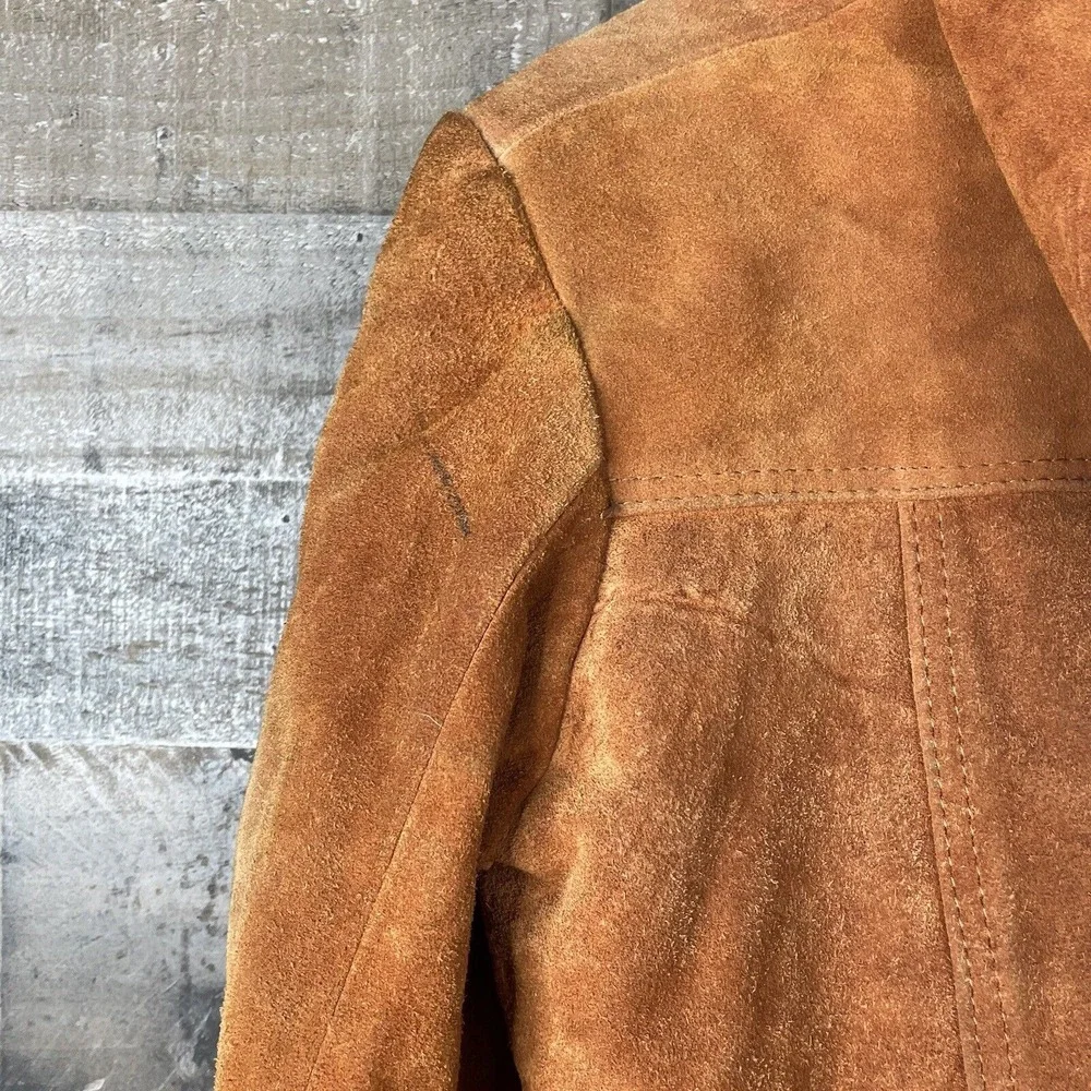 Vtg Hi Gear Mens S Rust Brown Leather Suede Jacket Lined Hooded Heavy‎ Western
